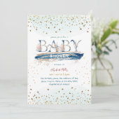 Invitation Marine Blue Gold Parties scintillant Baby Boy Douc (Debout devant)