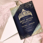 Invitation Marine Blue Gold Parties scintillant Princesse Tia<br><div class="desc">Cette invitation à la fête d'anniversaire glamour et girly sweet sixteen est parfaite pour la fille élégante et branchée. Il est doté d'une couronne de tiare dorée brillante imbriquée avec des confettis de poussière d'or et de parties scintillant argentée moucheté et pointillés sur un arrière - plan métallique onirique bleu...</div>