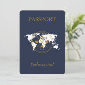 Invitation Marine Blue Gold Passport Destination Mariage QR (Debout devant)