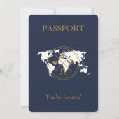 Invitation Marine Blue Gold Passport Destination Mariage QR (Devant)