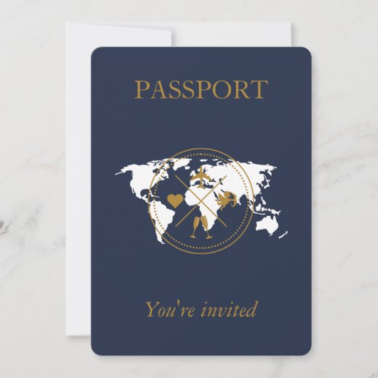 Invitation Marine Blue Gold Passport Destination Mariage QR (Devant)
