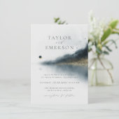 Invitation Marine Blue & Gold Pine Tree & Lake Mariage (Debout devant)