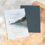 Invitation Marine Blue & Gold Pine Tree & Lake Mariage<br><div class="desc">Commencez à planifier votre journée spéciale avec ces invitations élégantes. Ce design est décoré d'une aquarelle représentant un paysage de lac et de pins avec typographie classique. Les cartes sont retournées à un faux motif géométrique or contre un arrière - plan bleu marine.</div>
