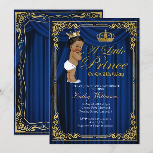 Invitation Marine Blue Gold Prince Baby shower ethnique invit (Devant / Derrière)