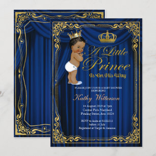 Invitation Marine Blue Gold Prince Baby shower ethnique invit