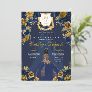 Invitation Marine Blue & Gold Princess Castle Quinceañera