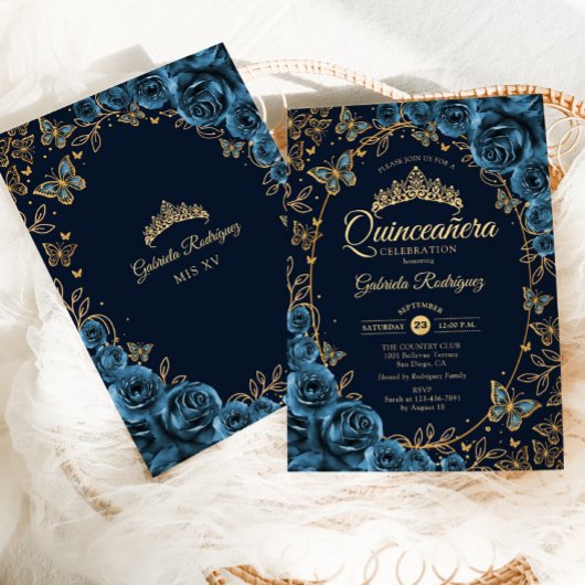 Invitation Marine Blue Gold Quinceanera