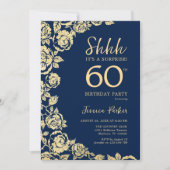 Invitation Marine Blue Gold Roses Surprise 60e anniversaire (Devant)