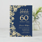 Invitation Marine Blue Gold Roses Surprise 60e anniversaire (Debout devant)