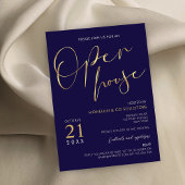Invitation Marine Blue & Gold Script Logo Business Open House