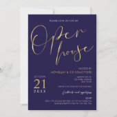 Invitation Marine Blue & Gold Script Logo Business Open House (Devant)
