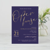Invitation Marine Blue & Gold Script Logo Business Open House (Debout devant)
