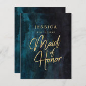 Invitation Marine Blue & Gold Serez-vous ma servante d'honneu (Devant / Derrière)