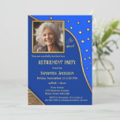 Invitation Marine Blue Gold Sparkles Photo Retirement Party (Debout devant)