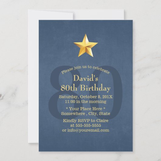Invitation Marine Blue Gold Star 80e fête d'anniversaire (Devant)
