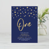 Invitation Marine Blue & Gold Star | Une fête d'anniversaire (Debout devant)