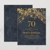 Invitation Marine Blue Gold String Lumières 70e anniversaire (Devant / Derrière)