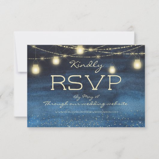 Invitation Marine Blue Gold String lumières Lanterns Mariage  (Devant)