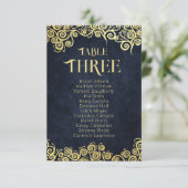 Invitation Marine Blue & Gold Swirls Siège Tableau Numéro de  (Debout devant)