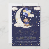 Invitation Marine Blue Gold Teddy Bear Lune et Baby shower ar (Devant)