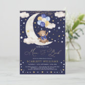 Invitation Marine Blue Gold Teddy Bear Lune et Baby shower ar (Debout devant)