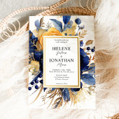 Invitation Marine Blue Gold Terracotta Floral Mariage élégant