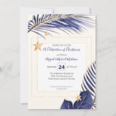 Invitation Marine Blue & Gold Tropical Green Party de Noël (Devant)