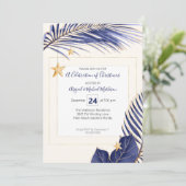 Invitation Marine Blue & Gold Tropical Green Party de Noël (Debout devant)