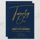 Invitation Marine Blue & Gold Vingt et un 21e anniversaire (Devant / Derrière)