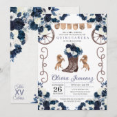 Invitation Marine Blue Gold Western Charra Bottes Quinceañera (Devant / Derrière)
