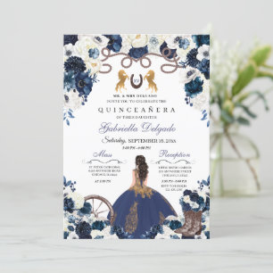 Invitation Marine Blue Gold Western Charra Ranchero Quinceane