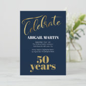 Invitation Marine Blue Gold White 50e fête d'anniversaire (Debout devant)