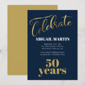 Invitation Marine Blue Gold White 50e fête d'anniversaire (Devant / Derrière)