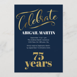 Invitation Marine Blue Gold White 75e fête d'anniversaire