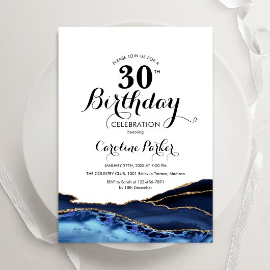 Invitation Marine Blue Gold White Agate 30e anniversaire