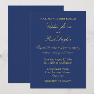 Invitation Marine Blue Golden Beige Elégant Mariage Invitatio