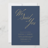 Invitation Marine Blue Golden Script Nous Avons Dit Oui Budge (Devant)