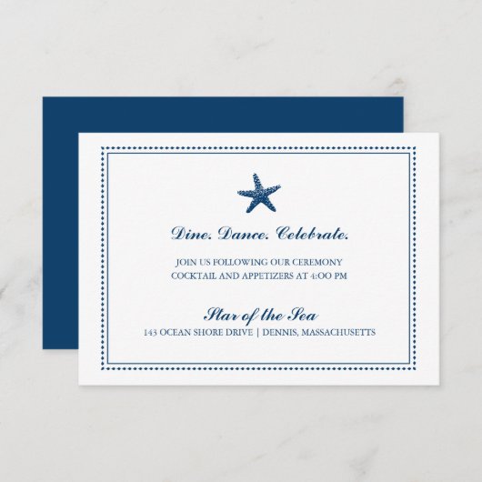 Invitation Marine Blue Graceful Starfish Détails du Mariage (Devant / Derrière)