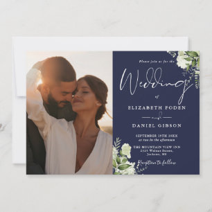 Invitation Marine Blue Green Floral QR Code Mariage photo