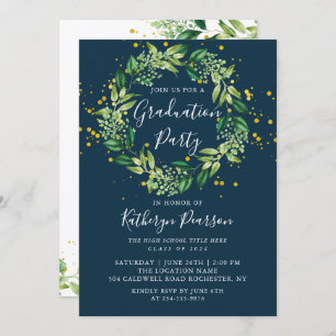 Invitation Marine Blue Green Wreath Parties scintillant d'or