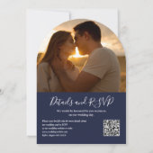 Invitation Marine Blue Greenery QR Code Photo Arch Mariage (Dos)
