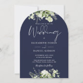 Invitation Marine Blue Greenery QR Code Photo Arch Mariage (Devant)