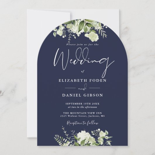 Invitation Marine Blue Greenery QR Code Photo Arch Mariage (Devant)