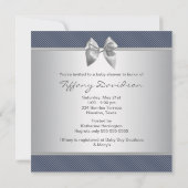 Invitation Marine Blue Grey Pinstripe Garçon Douche (Dos)
