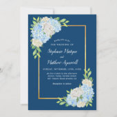 Invitation Marine Blue Hydrangea White Roses Gold Mariage (Devant)