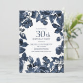 Invitation Marine Blue Indigo Feuilles 30e anniversaire (Debout devant)