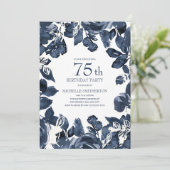 Invitation Marine Blue Indigo Feuilles 75e anniversaire (Debout devant)