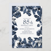 Invitation Marine Blue Indigo Feuilles 85e anniversaire (Devant / Derrière)