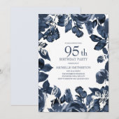Invitation Marine Blue Indigo Feuilles 95e anniversaire (Devant / Derrière)