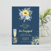 Invitation Marine Blue Jaune Floral Gold Brunch & Bubbly (Debout devant)